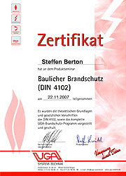 Zertifikat, Baulicher Brandschutz